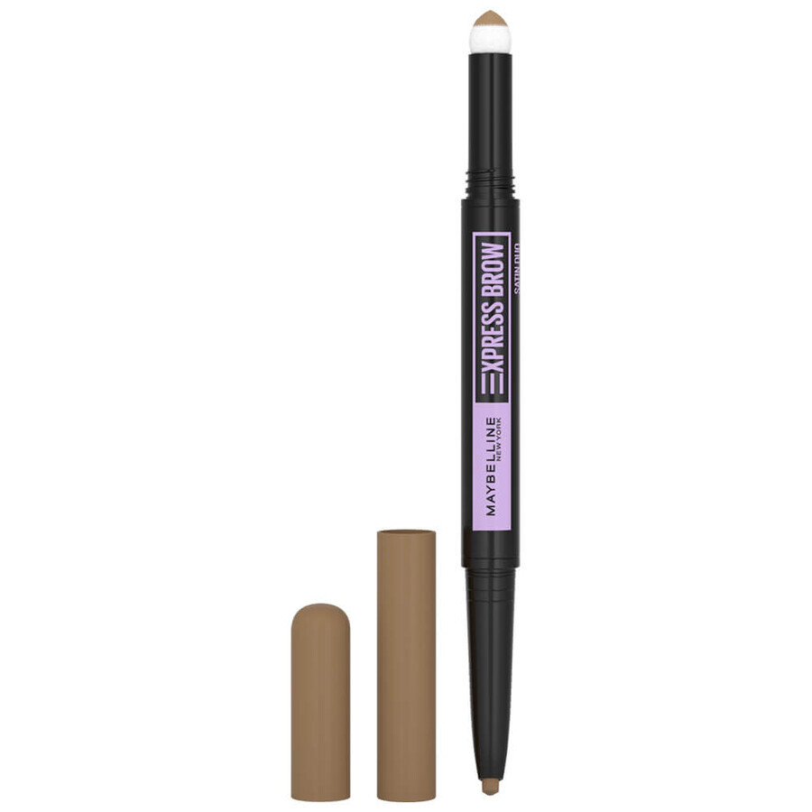 Maybelline Express Brow Satin Duo, creion de sprâncene cu două fețe, 01 Dark Blonde, 1 bucată