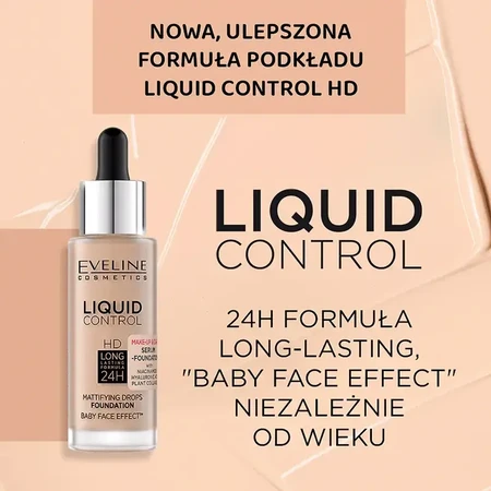 Eveline Cosmetics Liquid Control HD, mattifying foundation, No. 35, Natural beige, 32 ml