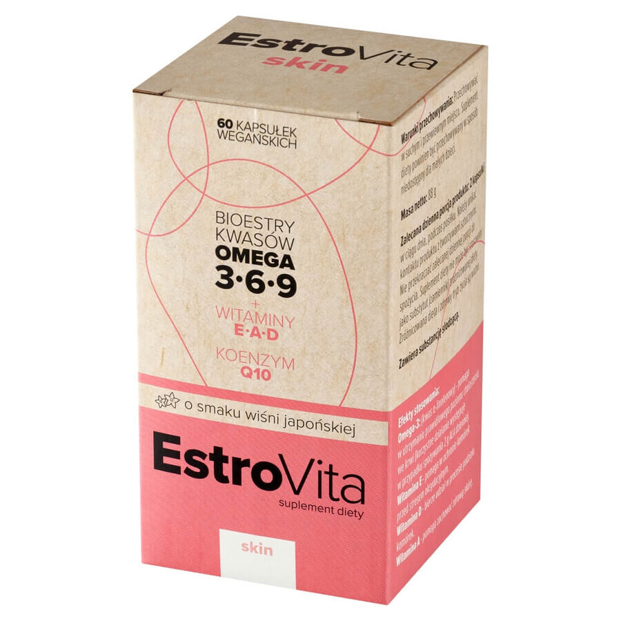 EstroVita Skin, esters d&#39;acides oméga 3-6-9, saveur cerise japonaise, 60 gélules végétaliennes