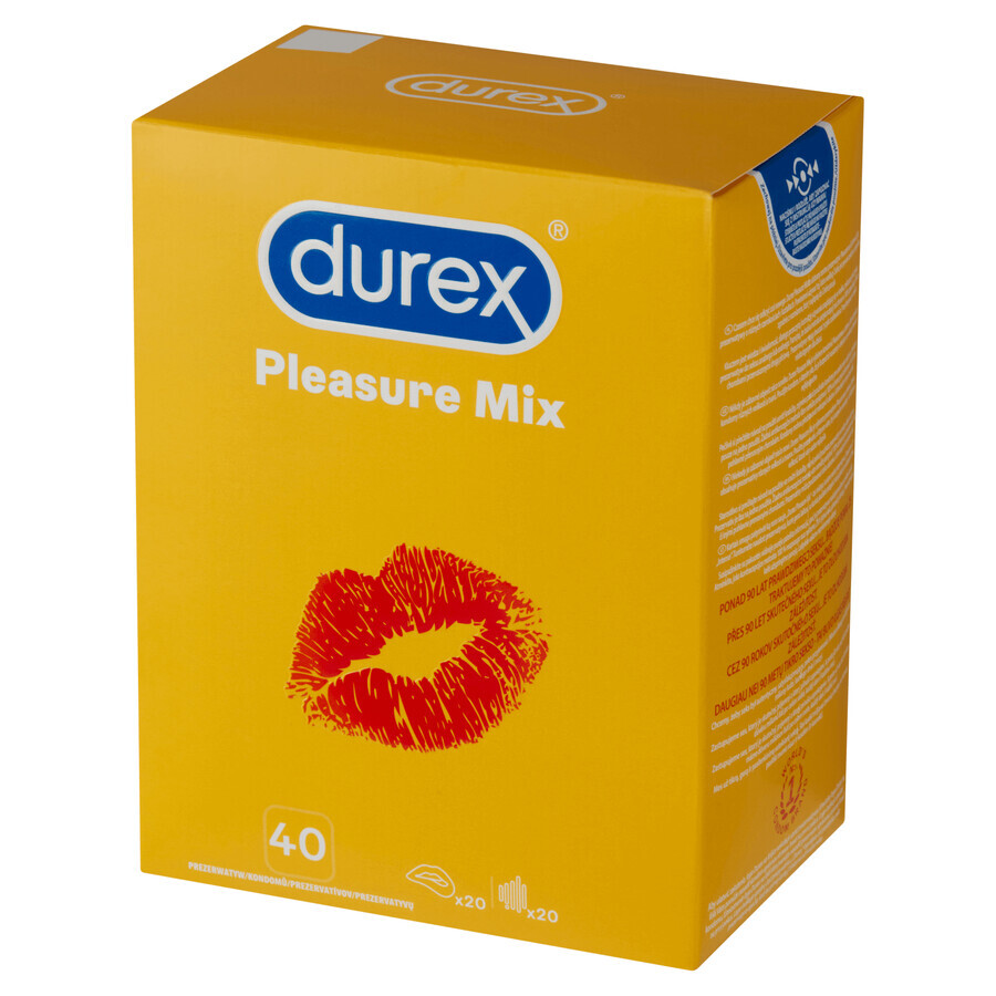 Mix Sorpresa di Piacere Durex - 40 pezzi - Preservativi Vari per Stimolazione, Taglie e Sapori