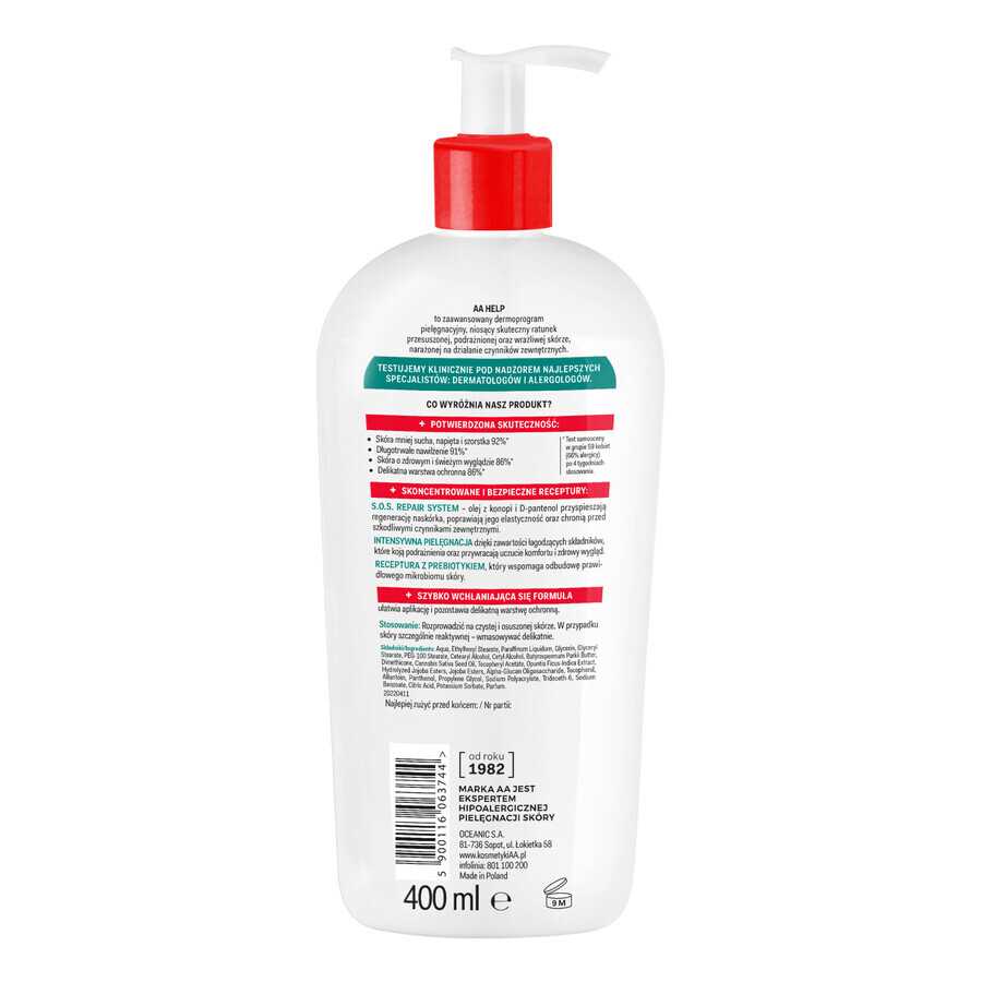 AA Help Natural Regeneration Body Lotion für trockene Haut Cannabis, 400 ml - Langfristig gültig!