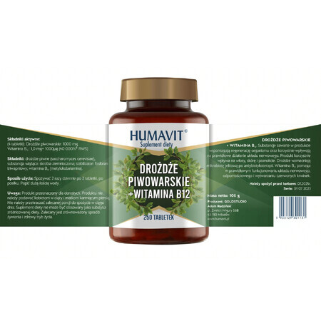 Humavit Vitamin B12 Tabletten mit Bierhefe, 250 Stück