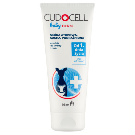 Cudocell Baby Derm Emulsion für empfindliche Haut, 180 ml - Speziell für atopische, trockene Haut ab dem 1. Lebenstag. Beruhigt und pflegt sanft.