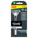 Wilkinson Sword Quattro Titanium Sensitive, Rasiermesser, Griff + 5 Ersatzpatronen