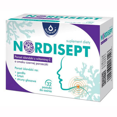 Nordisept Icelander cu vitamina C, aromă de coacăze negre, 32 de pastiluțe