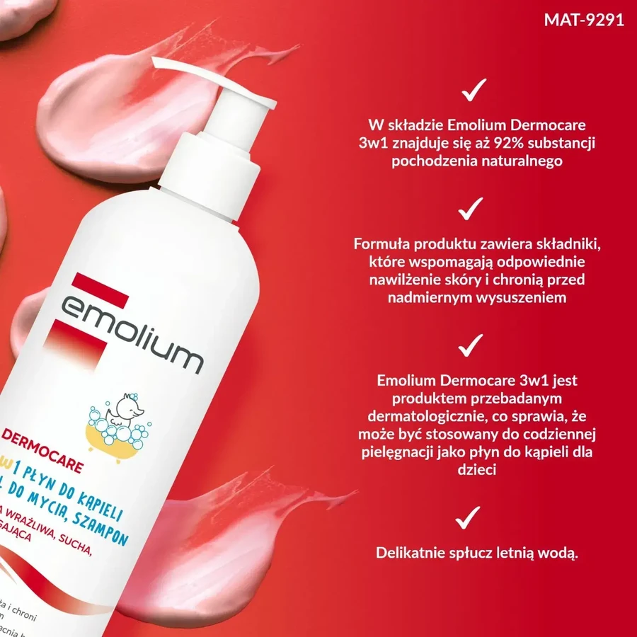 Emolium Dermocare 3în1, loțiune de baie, gel de spălare și șampon, după 1 lună, 400 ml