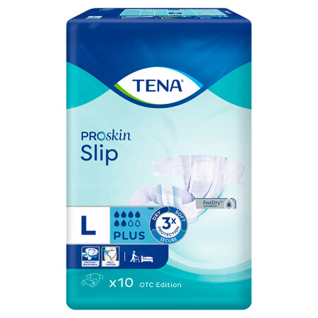 Tena Slip ProSkin, scutece OTC Edition, mărimea L, Plus, 10 buc.