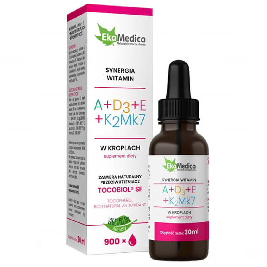 EkaMedica Synergie van vitamine A + D3 + E + K2MK7, druppels, 30 ml