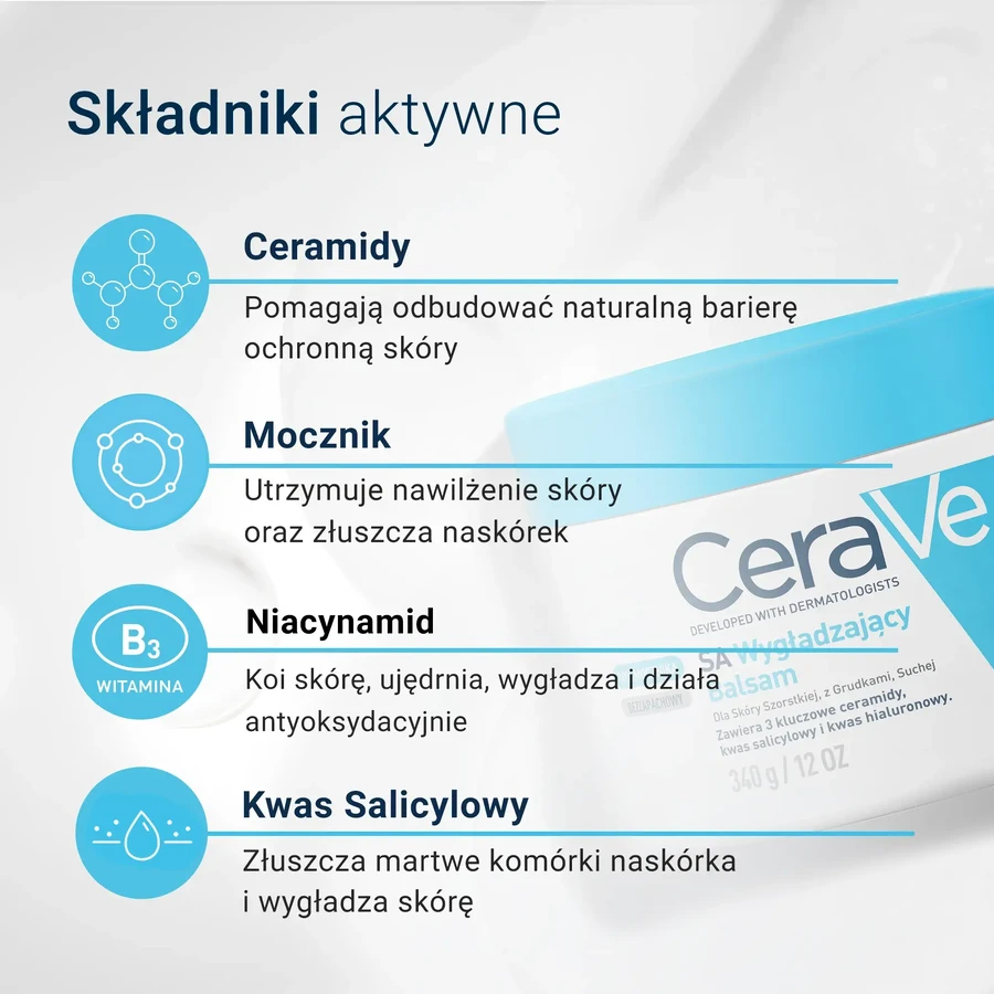 CeraVe SA, gladmakende balsem met ceramiden, ruwe, bobbelige en droge huid, 340 ml