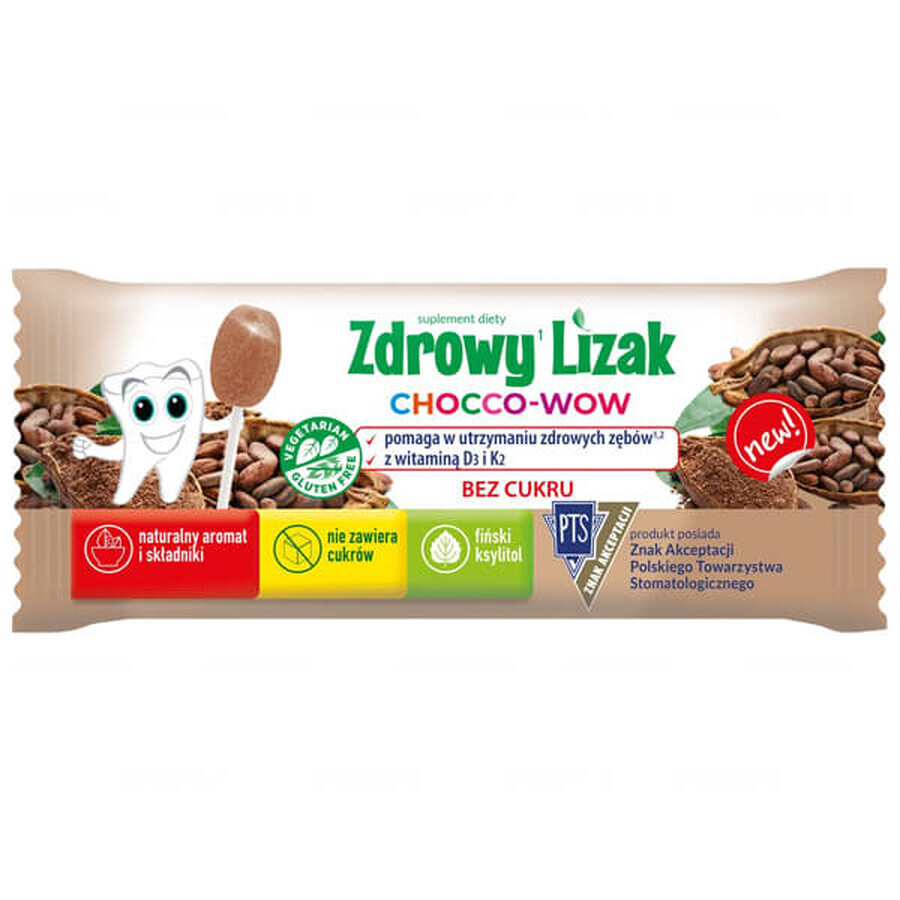 Acadea sănătoasă Chocco-Wow Lollipop, aromă de cacao, 1 bucată