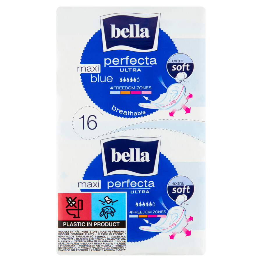 Bella Perfecta Ultra, Extra Soft sanitary towels with wings, Maxi Blue, 16 pcs.