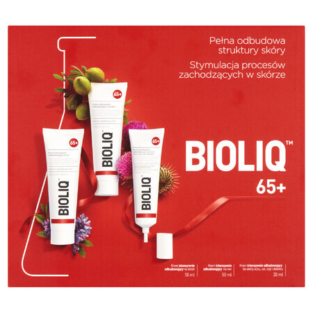 Coffret Bioliq 65+, crème de jour régénérante, 50 ml + crème de nuit régénérante, 50 ml + crème pour la peau des yeux, des lèvres, du cou et du décolleté, 30 ml