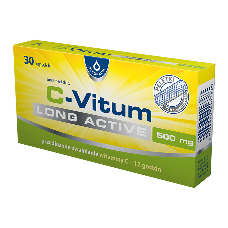 C-Vitum Long Active, vitamina C 500 mg, 30 cápsulas