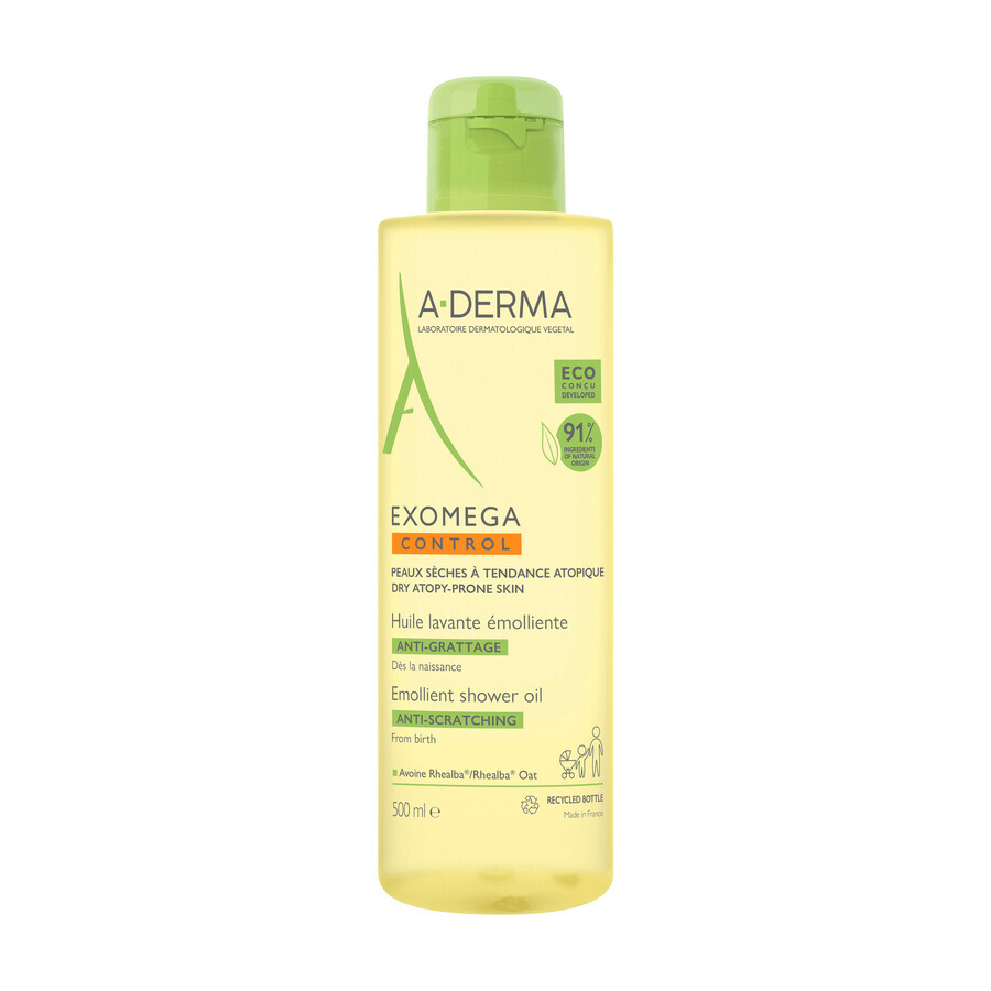 A-Derma Exomega Control, huile de douche émolliente, peaux sèches à tendance atopique, dès la naissance, 500 ml