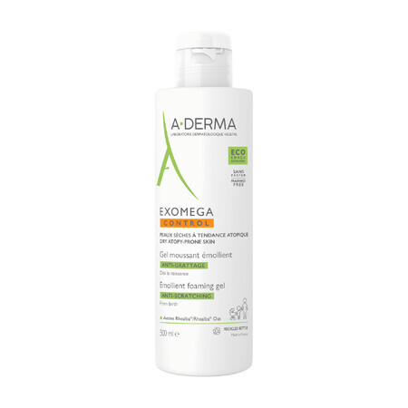 A-Derma Exomega Control, emollient and foaming shower and bath gel, skin prone to atopy, from birth, 500 ml