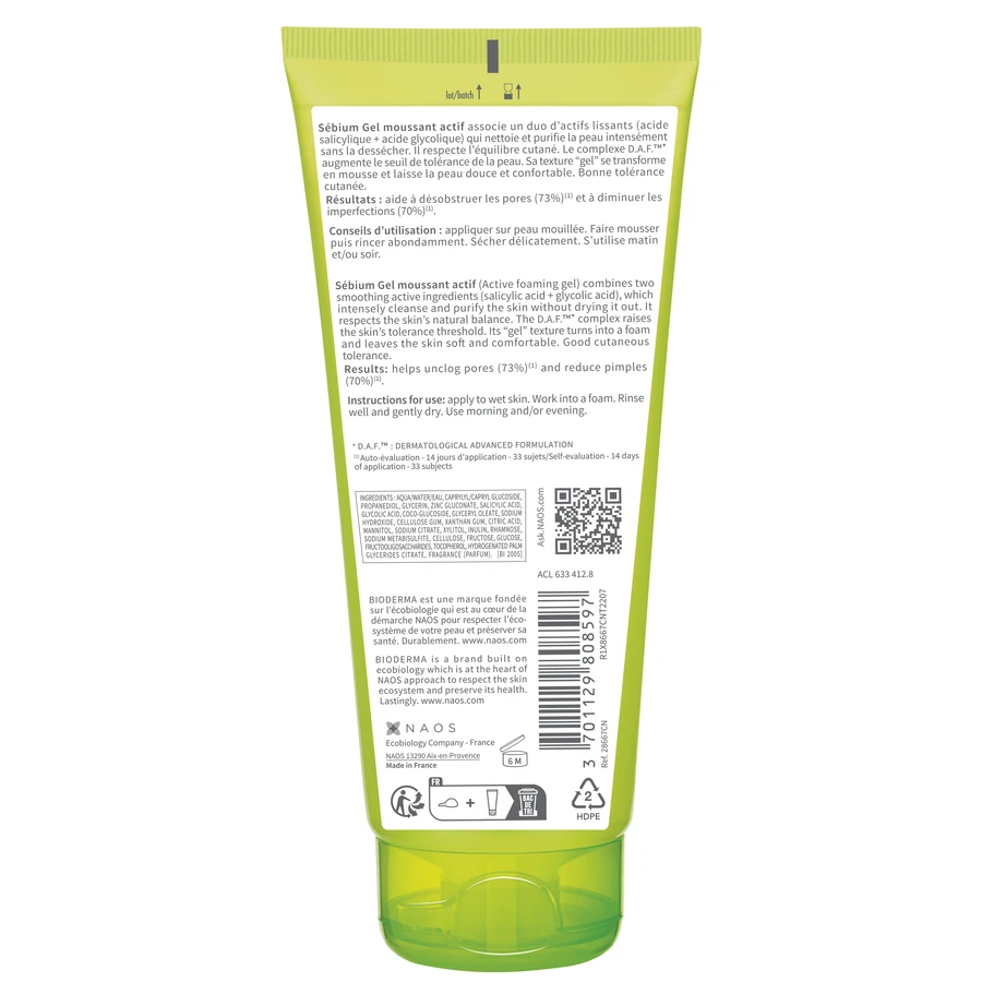 Bioderma Sebium Active Moussant Gel, Active cleansing gel for oily and acne-prone skin, 200 ml