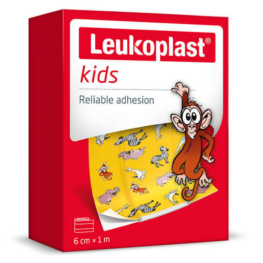 Leukoplast Kids, Pflaster mit Verband für Kinder, wasserfest, 6 cm x 1 m, 1 Stück BESCHÄDIGTE VERPACKUNG