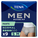 Tena Men Active Fit Pants, Absorbent Underpants for Men, Size S/M, 75-105cm, Normal, 9 Pieces