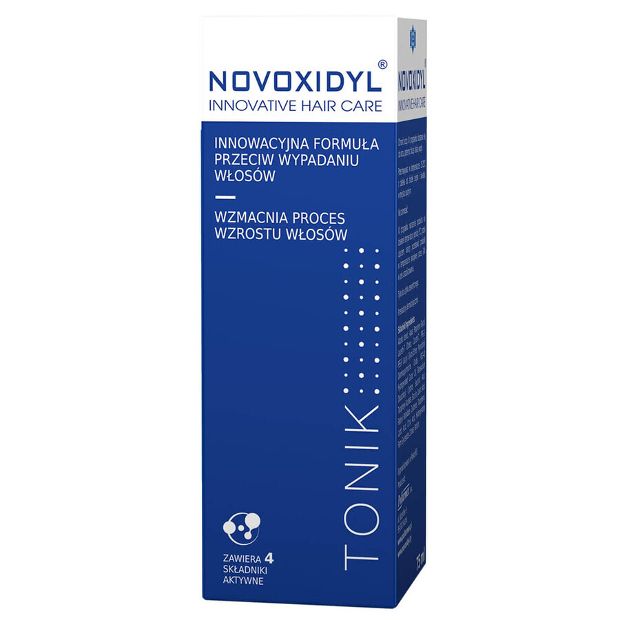 Novoxidyl Tonik, 75 mlNeues Novoxidyl Haartonikum für gesundes Haarwachstum und Stärkung der Haarfollikel. Praktische 75 ml Flasche für optimale Anwendung.