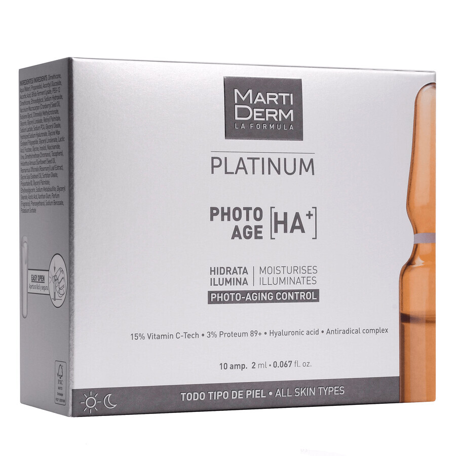 MartiDerm Platinum Photo Age [HA+], ser hidratant și iluminator, 2 ml x 10 fiole AMBALAJ DISTRUS