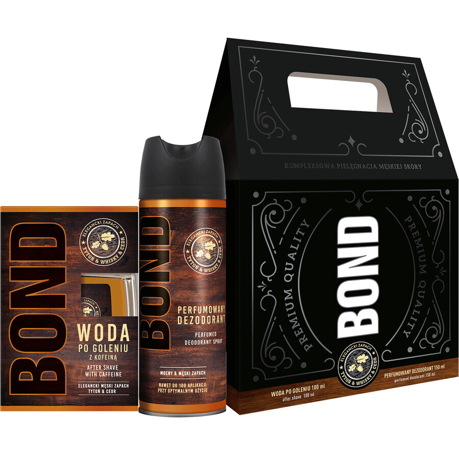 Bond Tobacco, Whisky and Cedar Set, Aftershave, 100 ml + Deodorant, 150 ml DEKORIERTE VERPACKUNG