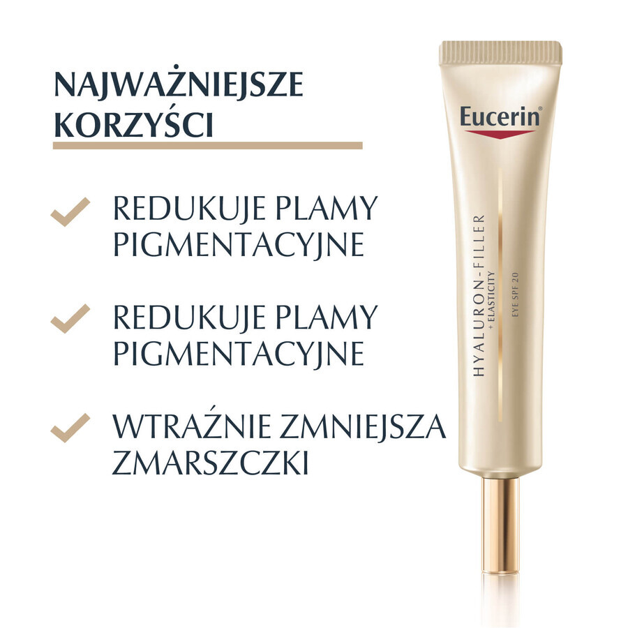 Eucerin Hyaluron Filler + Elasticity, straffende Anti-Falten Augencreme, SPF 20, 15 ml