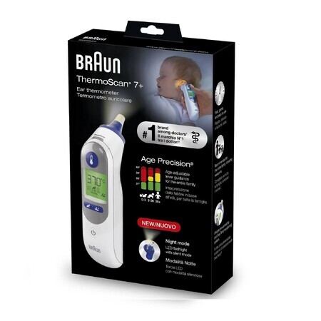 Braun ThermoScan 7+ IRT6525, termometru pentru urechi cu Age Precision și mod de noapte