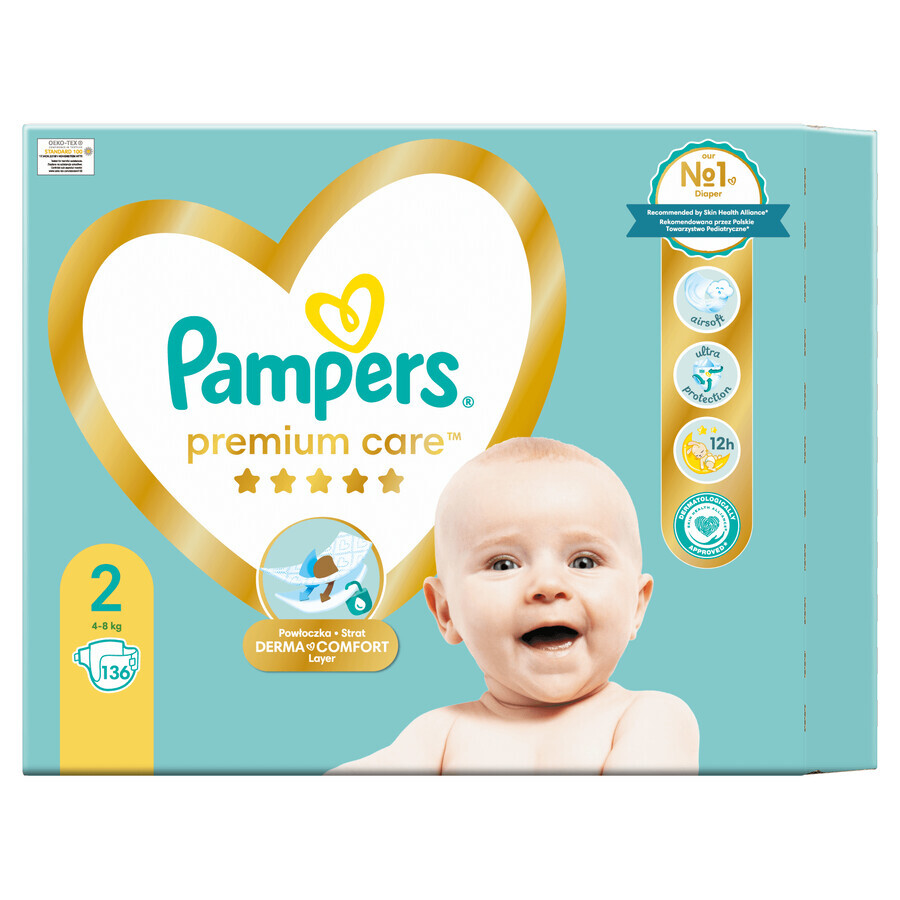 Pampers Premium Care, scutece, mărimea 2, 4-8 kg, 136 buc