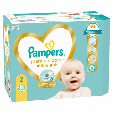 Pampers Premium Care, scutece, mărimea 2, 4-8 kg, 136 buc