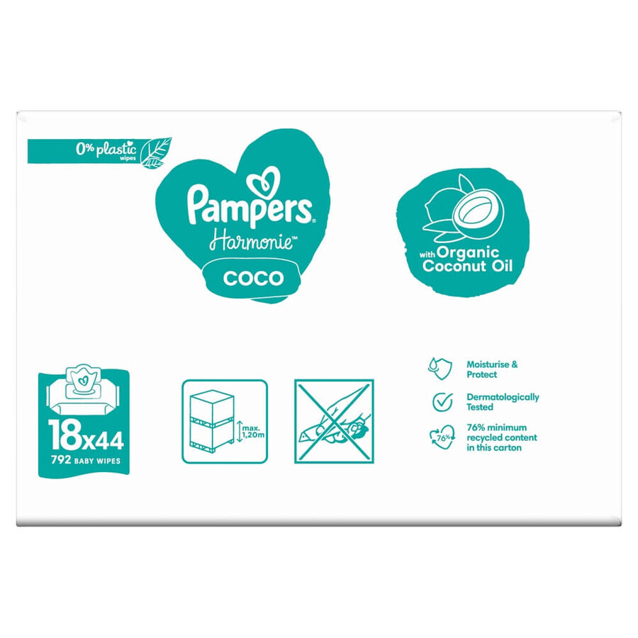 Pampers Harmonie Coco, șervețele umede, 18 x 44 bucăți