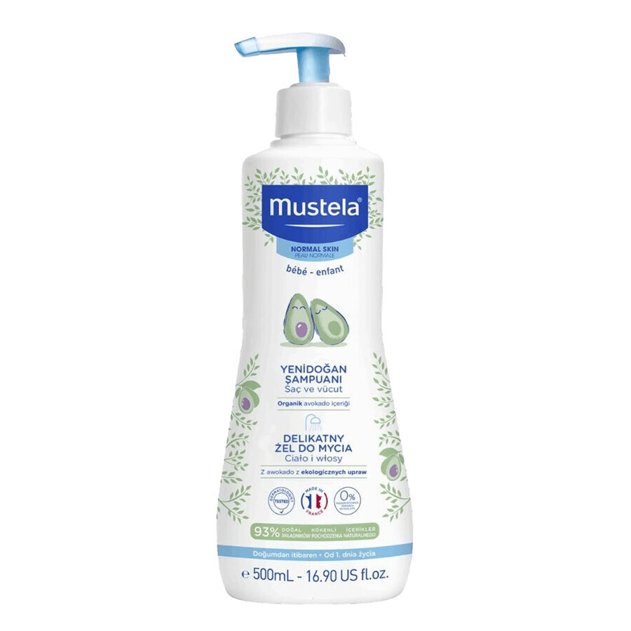 Mustela luierverzorgingsset, wasgel, 500 ml + bodymilk, 300 ml + luiercrème 75 ml + vochtige doekjes, 60 stuks