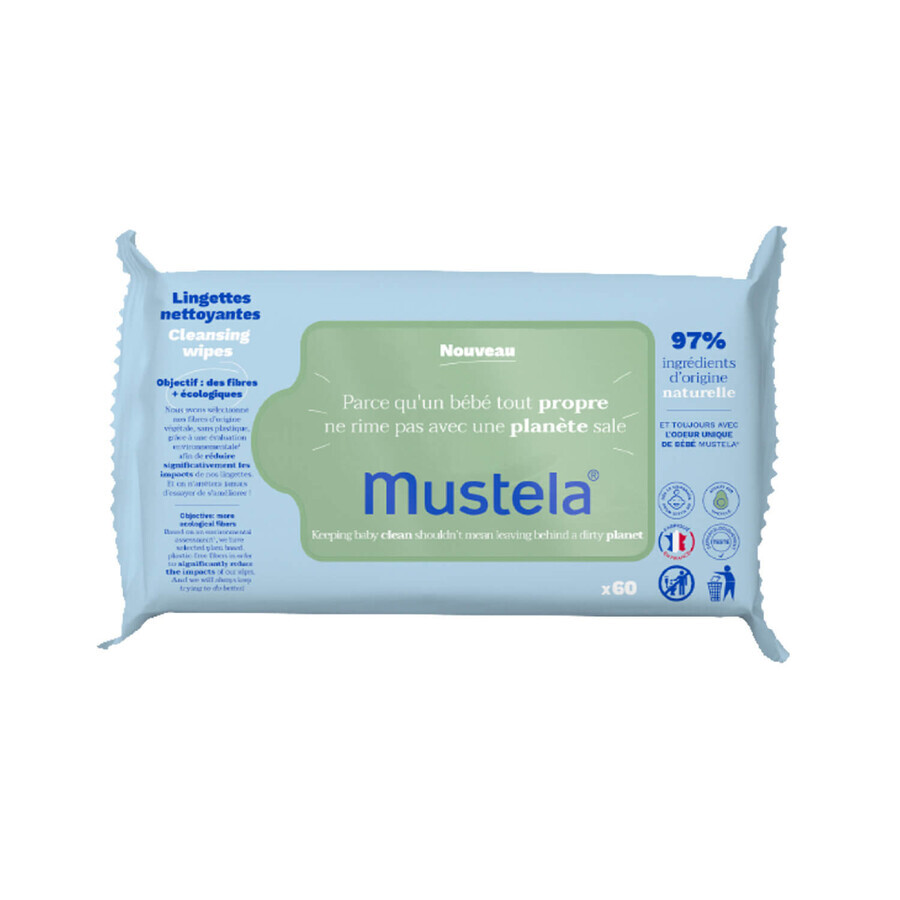 Mustela luierverzorgingsset, wasgel, 500 ml + bodymilk, 300 ml + luiercrème 75 ml + vochtige doekjes, 60 stuks