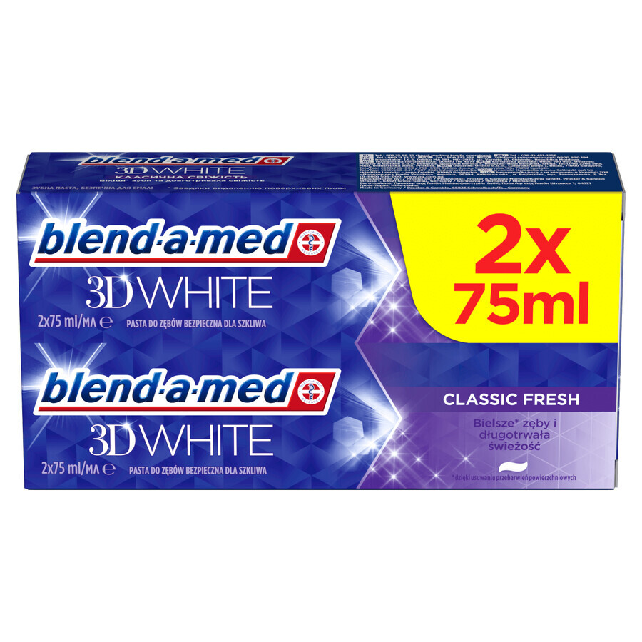 Blend-a-med 3D White, Zahnpasta, Classic Fresh, 2 x 75 ml