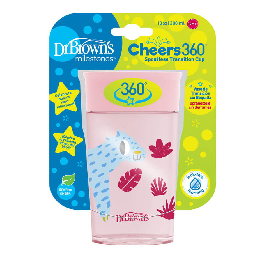 Dr Brown's, bicchiere 360°, rosa, 300 ml, da 9 mesi, 1 pezzo