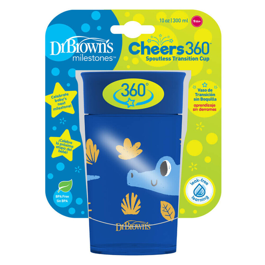 Dr Brown's, bicchiere 360°, blu, 300 ml, da 9 mesi, 1 pezzo