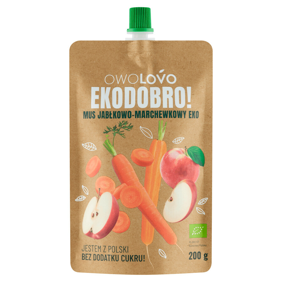 Owolovo Ekodobro! Eko mousse de mere și morcovi în tub, 200 g