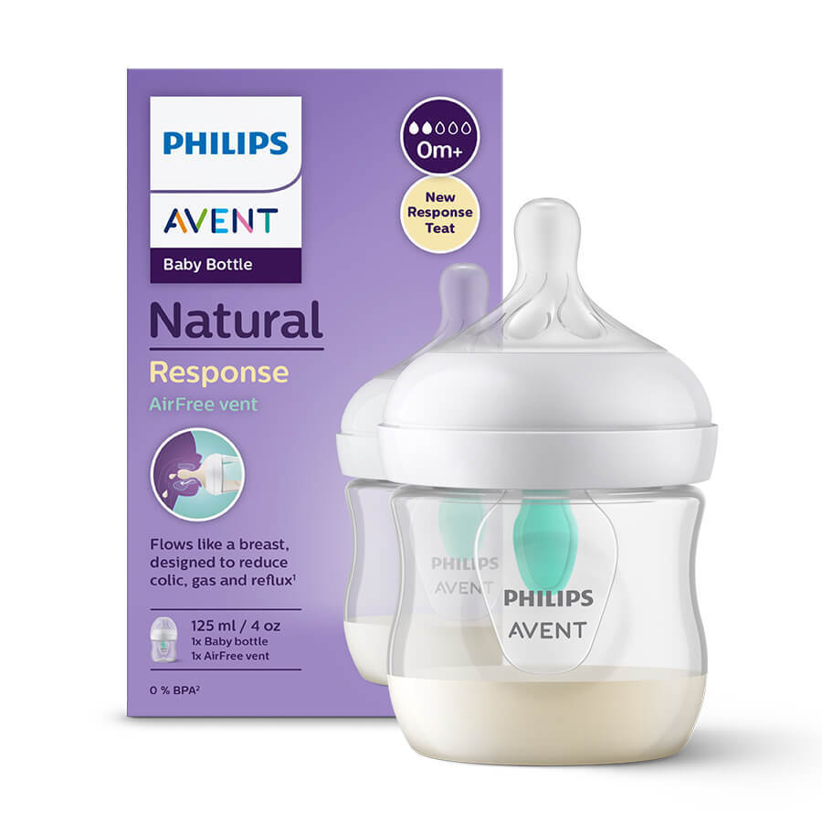 Avent Natural Response, Flasche mit ansprechendem Sauger, mit AirFree-Ventil, Durchflussmenge 2, SCY670/01, ab Geburt, 125 ml 