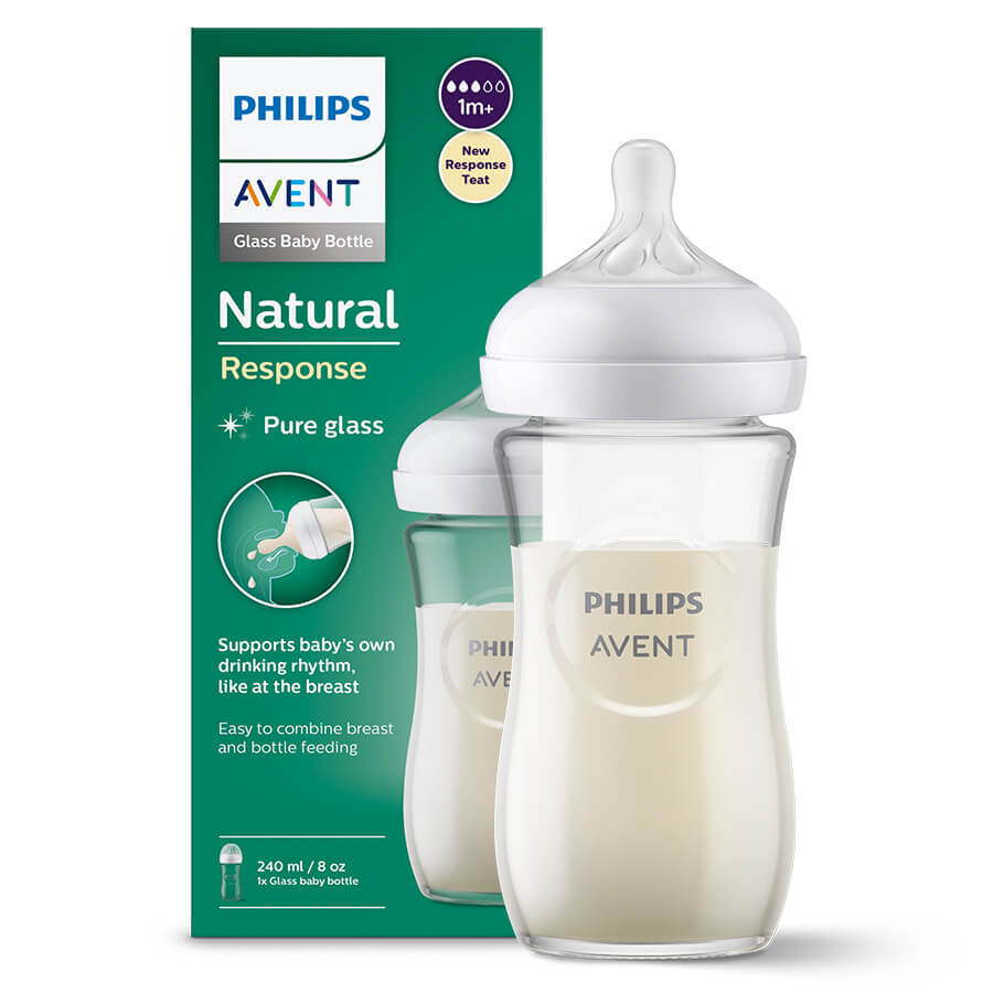 Avent Natural Response, Glasflasche mit ansprechendem Sauger, Durchfluss 3, SCY933/01, nach 1 Monat, 240 ml 