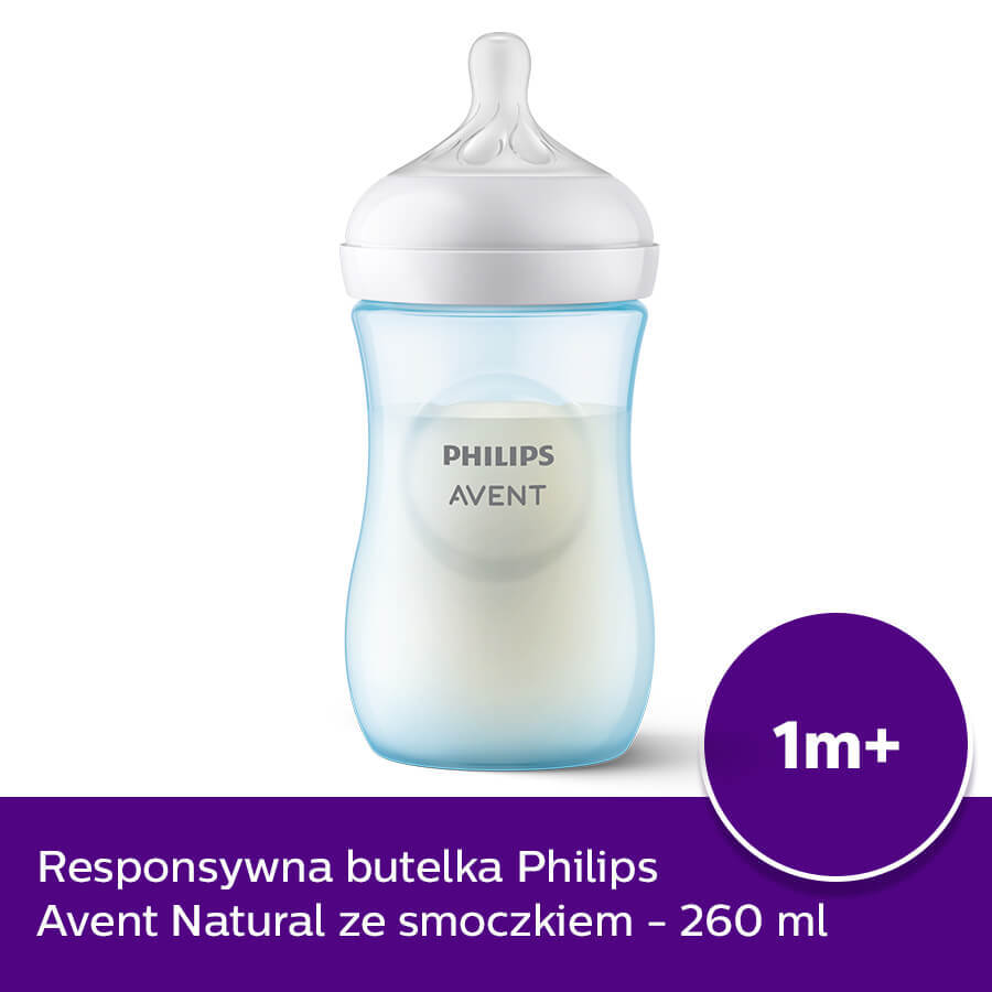 Avent Natural Response, biberon avec tétine réactive, bleu, débit 3, SCY903/21, après 1 mois, 260 ml