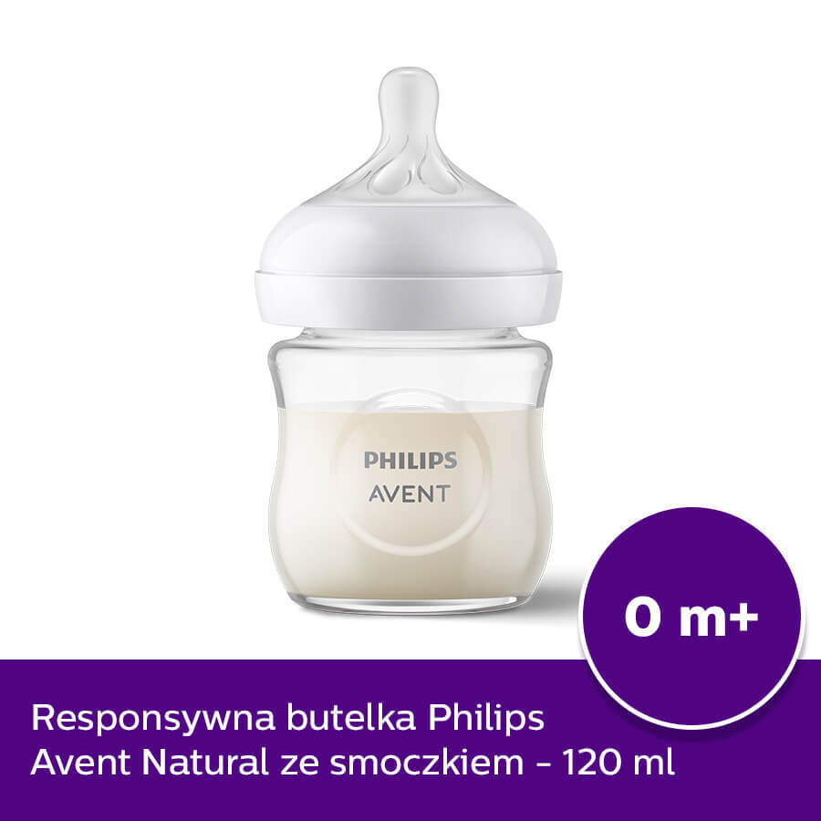 Avent Natural Response, Glasflasche mit ansprechendem Sauger, Flow 2, SCY930/01, ab Geburt, 120ml 