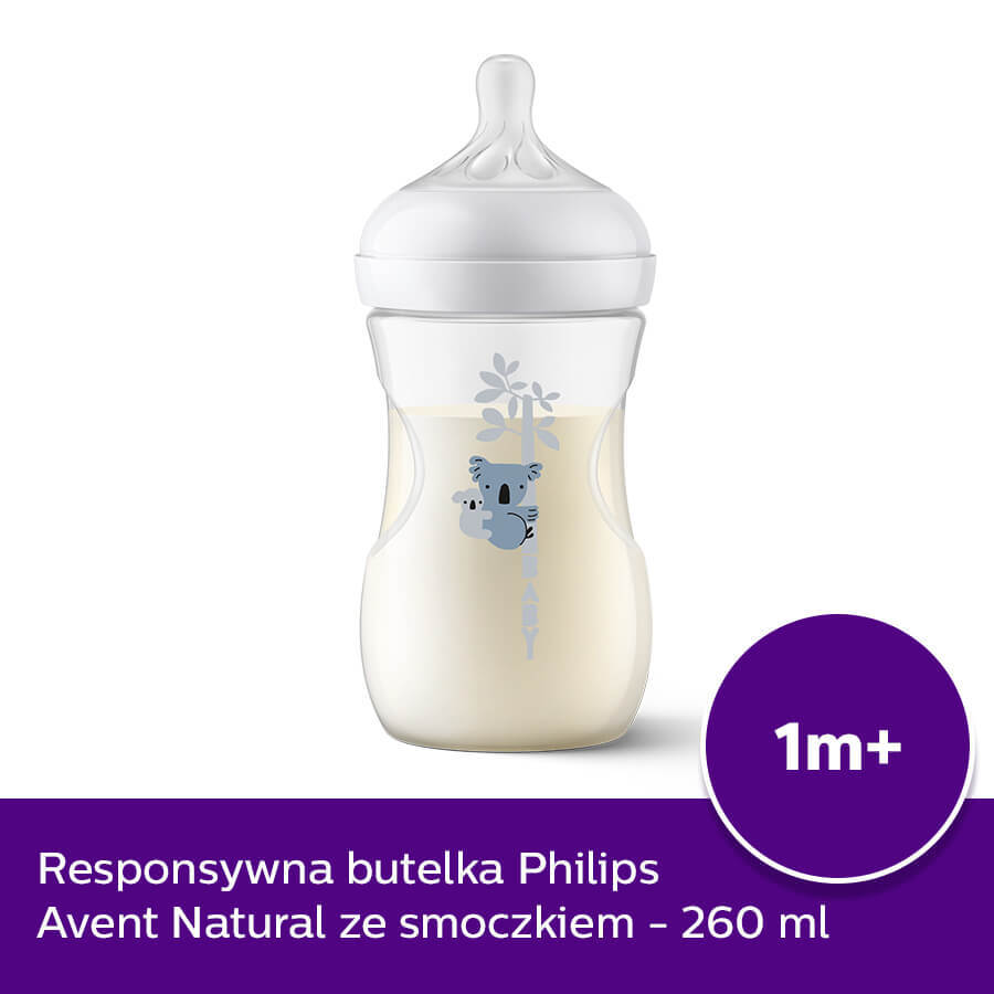 Avent Natural Response, fles met responsieve speen, koala, flow 3, SCY903/67, na 1 maand, 260 ml 