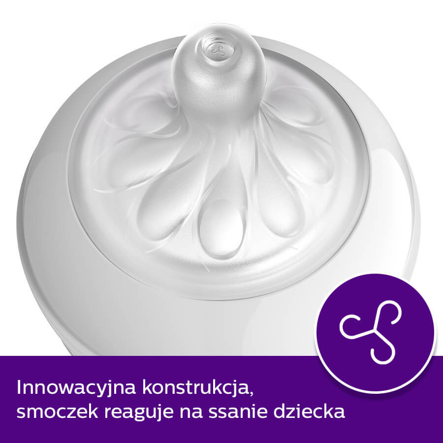 Avent Natural Response, biberon con tettarella reattiva, con valvola AirFree, orsacchiotto, flusso 3, SCY673/82, dopo 1 mese, 260 ml