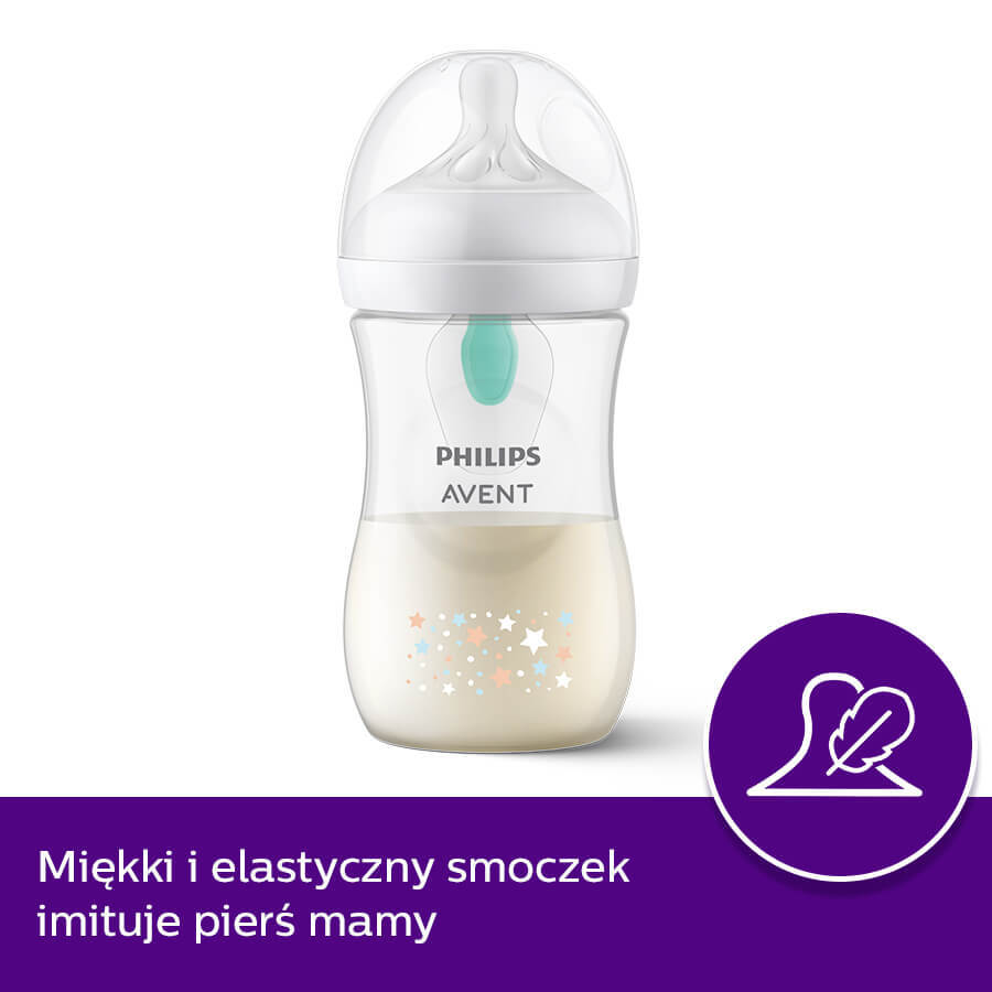 Avent Natural Response, biberon con tettarella reattiva, con valvola AirFree, orsacchiotto, flusso 3, SCY673/82, dopo 1 mese, 260 ml