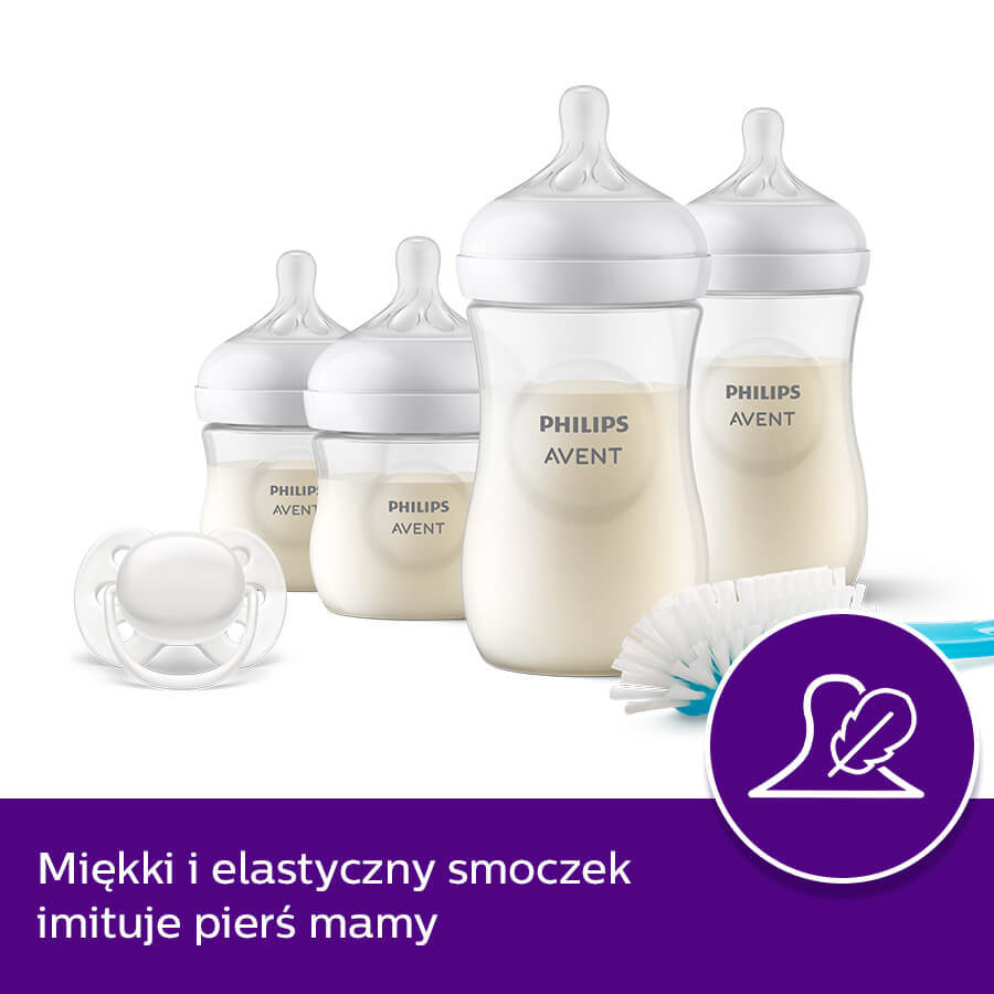 Avent Natural Response, Set mit 4 ansprechenden Flaschen + Reinigungsbürste + ultraweicher Schnuller, SCD838/11