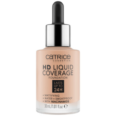 Catrice HD Liquid Coverage Foundation 24H, fond de ten cu acoperire lichidă, 020 Rose Beige, 30 ml