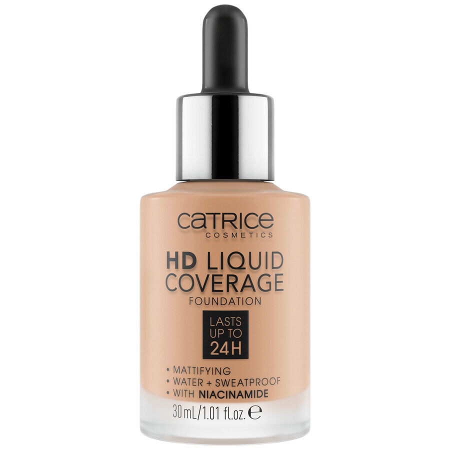 Catrice HD Liquid Coverage Foundation 24H, base de cobertura líquida, 040 Warm Beige, 30 ml