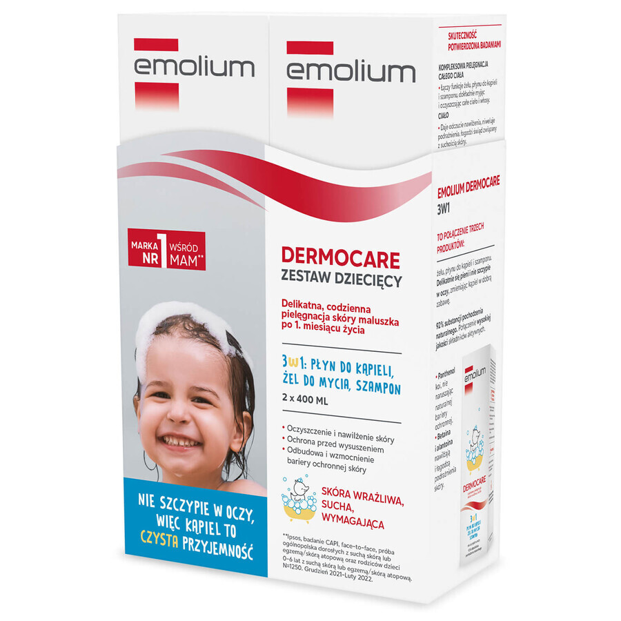 Emolium Dermocare 3-in-1-Set, Badelotion, Waschgel, Shampoo, 2 x 400 ml