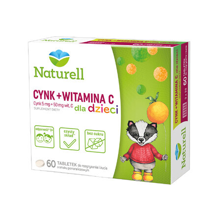 Naturell Zinc + Vitamin C for children, orange flavor, 60 chewable tablets