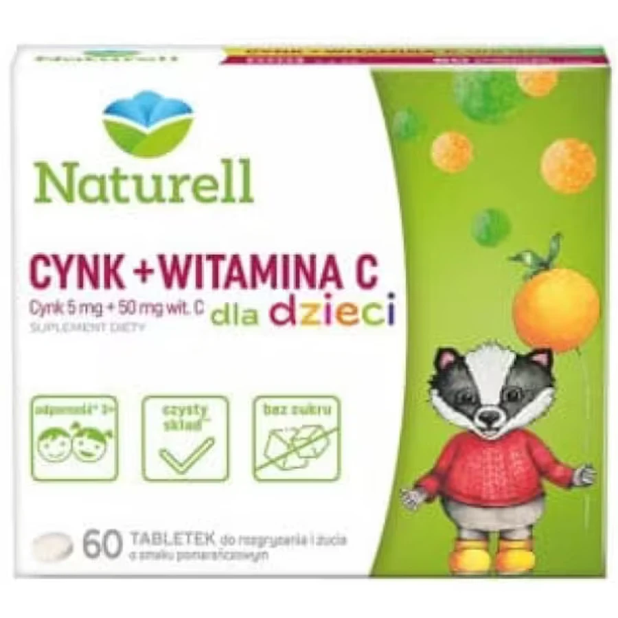 Naturell Zinc + Vitamin C for children, orange flavor, 60 chewable tablets