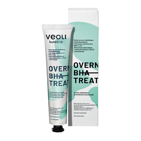 Veoli Botanica Overnight BHA Treatment, imperfectieverminderende nachtcrème met salicylzuur BHA 1,5%, actief groene thee-extract met EGCG en squalaan, 50 ml